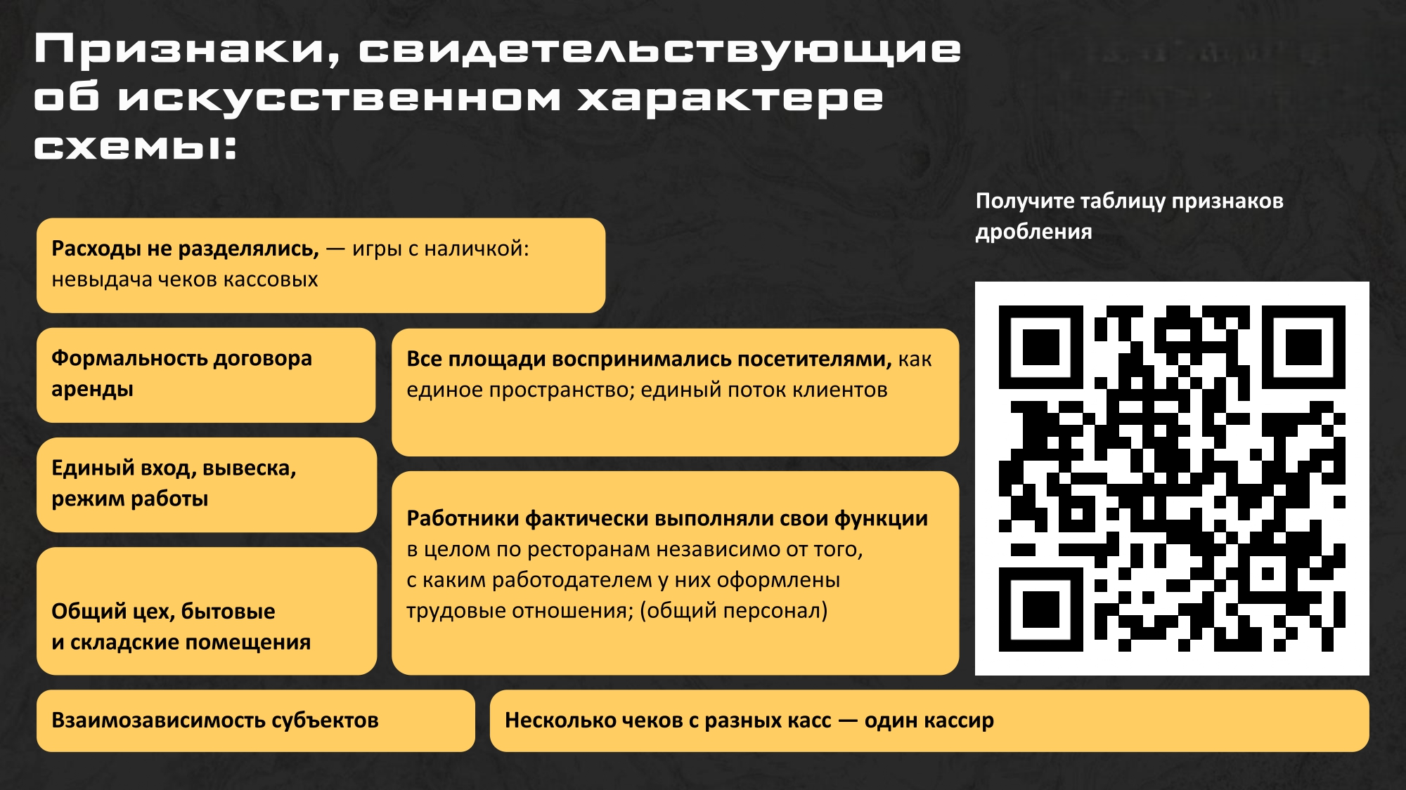 Признаки, свидетельствующие об искусственном характере схемы