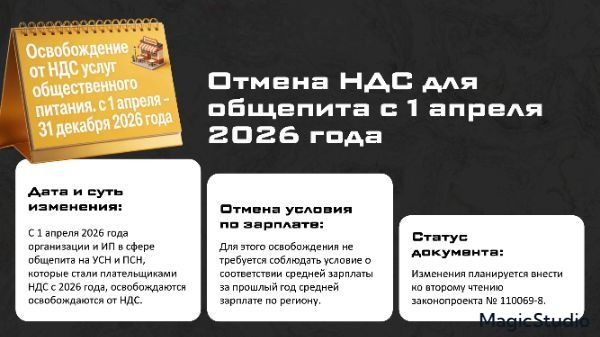 Отмена НДС для общепита с 1 апреля 2026 года